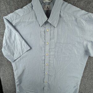 Lanvin Classique Button Up Shirt Blue Short Sleeve Size 42 Men Polyester Shiny
